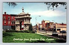 Junction City KS-Kansas, City Park And Main Street, Antique Vintage Postcard picture