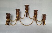 VTG Homco Wood Twisted Gold Metal Rope 5 Candle Wall Sconce Hollywood Regency picture