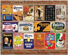 16 Pcs Reproduced Vintage Food Beverage Tin Signs, Diner Kitchen Retro Decor picture