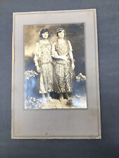 1920s Two Flapper Girls Arm in Arm Fancy Dresses Bobbed Hair Antique Photograph picture