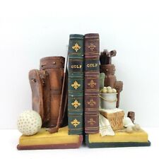 Collectable Mens Man Cave Library Study 3.5 W 6.25 H Heavy Golfer Golf Book Ends picture