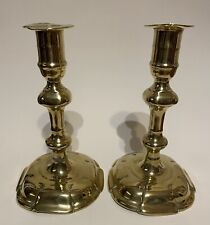 Pair of mid-18th c. ca. 1750 brass candlesticks, likely English picture