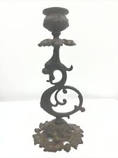 Vintage Gothic GRIFFON Black Metal 7” CandleStick Holder WINGED DRAGON Cast Iron picture