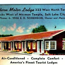 c1950s Salt Lake City, Utah Western Motor Lodge Business Card Linen Photo C25  picture