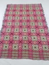 Vintage Welsh Wool Tapestry Blanket Reversible Woolen Coverlet 219x139cm picture