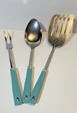 Vintage Ekco Turquoise Aqua Stainless Utensil Set Spatula Fork Spoon USA HTF picture