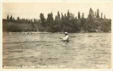 c1910s RPPC Steelhead Trout Fishing, Man in Waders in Rogue River OR, Morris picture