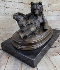 GRIZZLY BEAR ON HIS BACK BRONZE SCULPTURE STATUE HOME OFFICE DECORATION ARTWORK picture