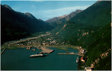 Postcard Chrome Aerial View Skagway Alaska Freighter C.J Rogers Unloading picture