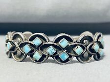 QUALITY OLDER VINTAGE ZUNI TURQUOISE INLAY STERLING SILVER BRACELET picture