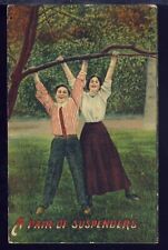VTG Postcard Antique 1907-15, A Pair of Suspenders, Couple Hanging From Branch picture