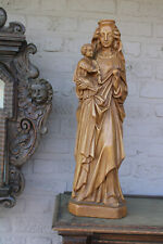 Antique LARGE french chalk madonna child statue signed picture