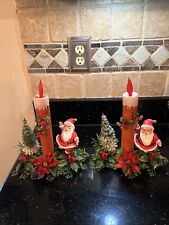 Vintage Florabelle Felt Celluloid Santa Candle Centerpiece Set Of Two picture