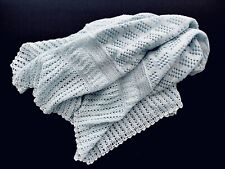 RARE Vintage 50’s KNIT BABY BLANKET SHAWL Cotton Rayon Throw Lt Blue USA 1950's picture
