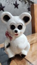 Royal Copley White 1950's Teddy Bear Vase Planter w/Red Bow picture