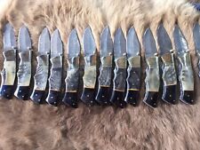 Lot Of 40_Custom Hand Made Damascus Steel Folding Blade Collectible HuntingKnife picture