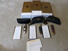 Franklin Mint 3 Collector American Eagle Pocket Knives  + pouch, COA's packaging picture