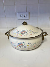 VTG 10” Enamel Dutch Oven Pot Country Scenery Design with Lid and Brass Handles picture
