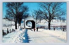 Lisbon OH-Ohio, Snow Capped Covered Bridge, Mill Seat Creek, Vintage Postcard picture