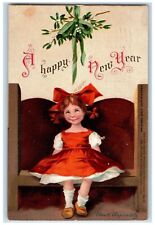 1907 Happy New Year Little Girl Under Mistletoe Ellen H Clapsaddle Postcard picture