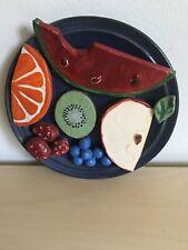 Palissy Majolica Style Wall Plate Fruits Studio Pottery Signed Sue Henshaw picture