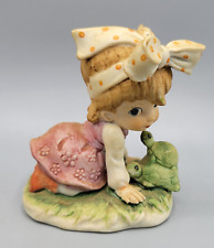 VTG Lefton China Hand Painted Porcelain Figurine Girl Hat Bow & Turtles picture