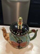 Frog Dragonfly Design Large Teapot House of Hatten Ceramic Brew 58 Oz. Whimsical picture