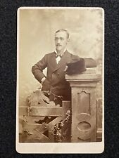 Sterling Illinois IL Handsome Man With Hat Fancy Back Stamp Antique CDV Photo picture