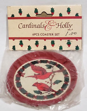 6 Vintage Artmark 1990 Cardinals and Holly Coasters Drinks Metal, Open package picture