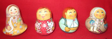 4 Artist Signed Hand Painted Russian Matryoshka Wood Roly Poly Chime Bell Dolls picture
