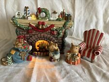 Vintage Christmas Ceramic Fireplace Night Light Set Mouse With Box 5 PC Set picture