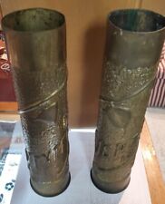 PAIR WWI Trench Art Vase Artillery Shell VERDUN MONTFAUCON  military 14” Tall picture