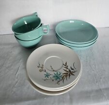 Vintage Turquoise Melmac Dinnerware 3 Coffee Tea Mugs Cups, 4 Saucers, 3 Bowls picture
