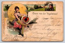 Postcard Germany Gruss von der Vogelwiese Woman Hunter Target c1901 AD30 picture