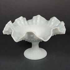 Vintage Fenton Silver Crest Compote Milk Glass Pedestal Bowl Candy Dish Ruffled picture
