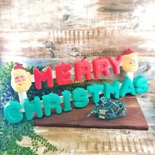 VTG Merry Christmas 16 String Light Up Sign Plastic Retro Santa Blow Mold READ picture