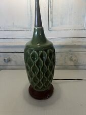 Vintage Mid Century Green Brown Pottery Textured Table Lamp Works  picture