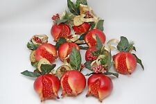 10 Vintage Floral Split Jeweled Pomegranate Red Gold Berry Christmas Ornaments picture
