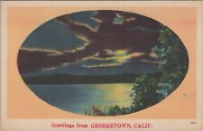Greetings from Georgetown California moonlight lake linen postcard A630 picture