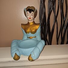 VTG MCM Asian Girl Blue W/Gold Chalk Ware Figurine for Coin, Jewelry or candles picture