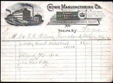Crown Manufacturing Co - 1902 Phelps NY - Drill - History Rare Letter Head Bill picture