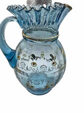 Antique Jefferson Glass Lemonade/Water Set….Blue Glass With Floral Accents 6pcs. picture