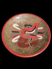 Vtg Decorative Red Clay Terra Cotta Mexican Wall Decor Plate Mayan Aztec Dragon picture