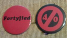 2 Vintage 40th Birthday Button Pins Fortyfied 40 Years No Sign picture