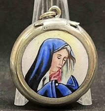 Awesome antique Rosary Box Virgin Mary enameled hand painted beautiful delicate picture