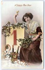 1910's HAPPY NEW YEAR CHAMPAGNE BUCKET JAN 1 EMBOSSED GOLD EMBELLISHED GERMANY picture