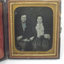 Daguerreotype 1/6 Plate Young Man & Woman Couple Tinted with Union Case Antique picture