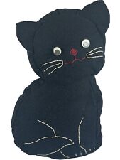 ￼Folk Art Black Cat Decortive Pillow 18” Large Felt Country Farmhouse Hand Sewn picture