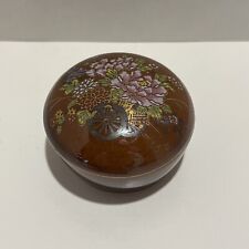 Vintage Japanese Porcelain Trinket Box Round Lid Made in Japan 2” Cart & Flowers picture