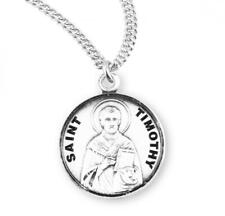 Engraved Patron Saint Timothy Round Sterling Silver Medal Size 0.9in x 0.7in picture